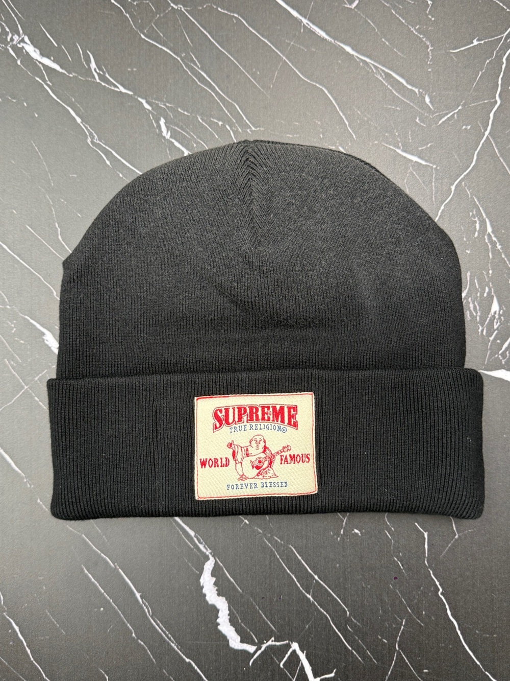 Supreme Black Beanie with Studded Horseshoe Patch - Picture 3 of 5
